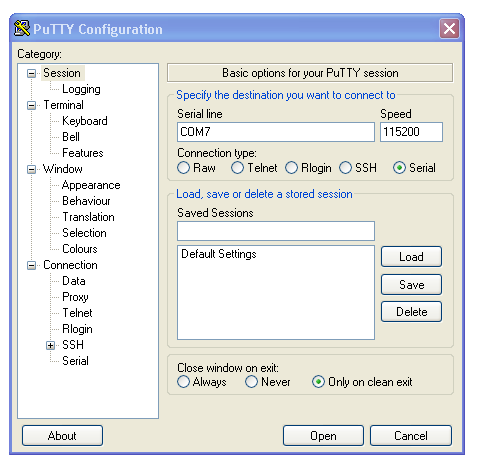 Connection série via Putty