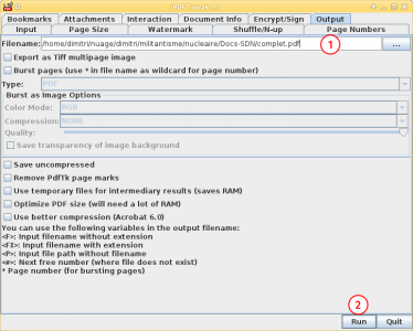 jpdftweak output multidocument Fusionner des documents PDF