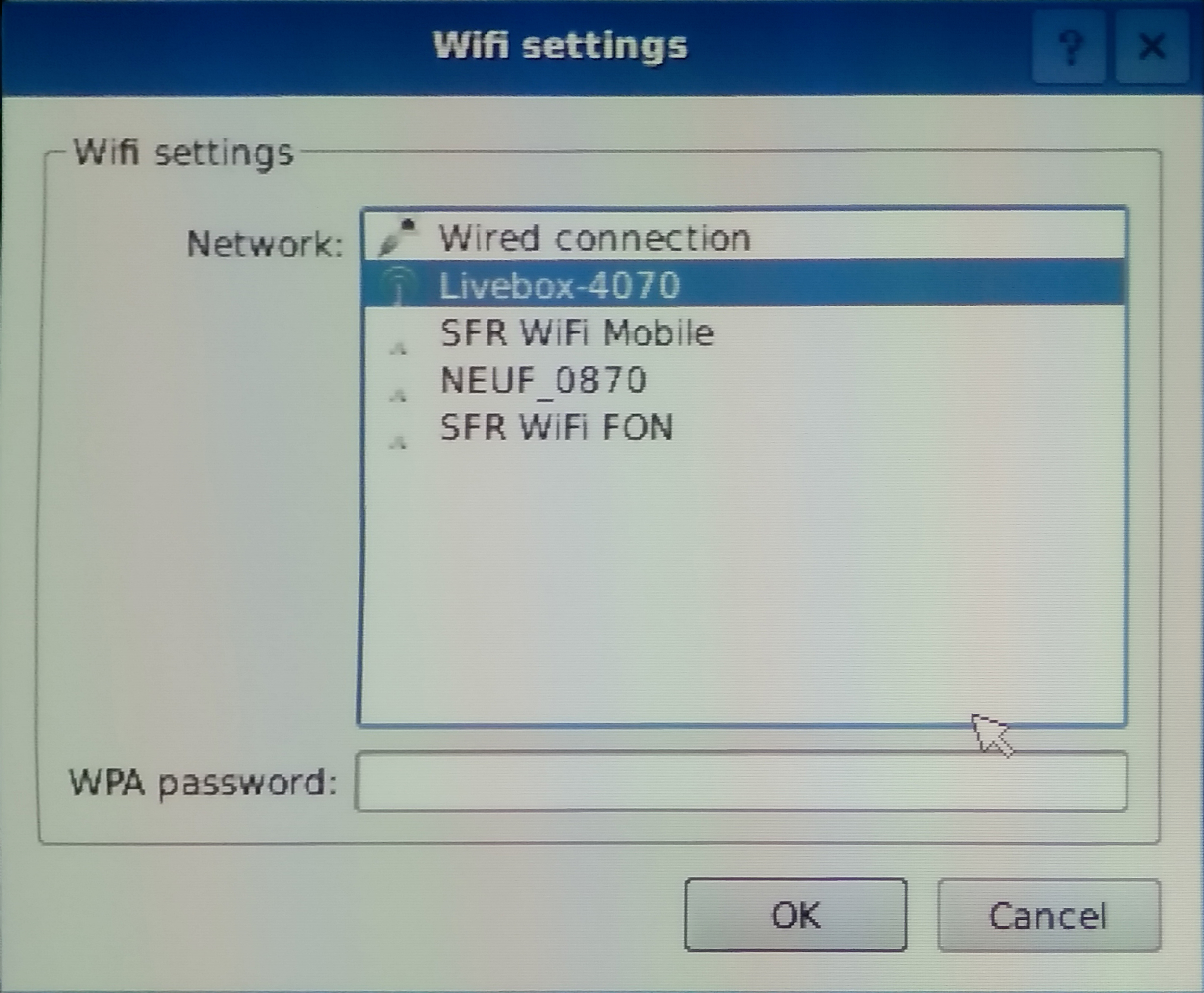 Réglages du Wi-Fi de BerryBoot