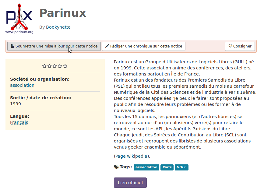 vue d'une notice avec un compte connecté