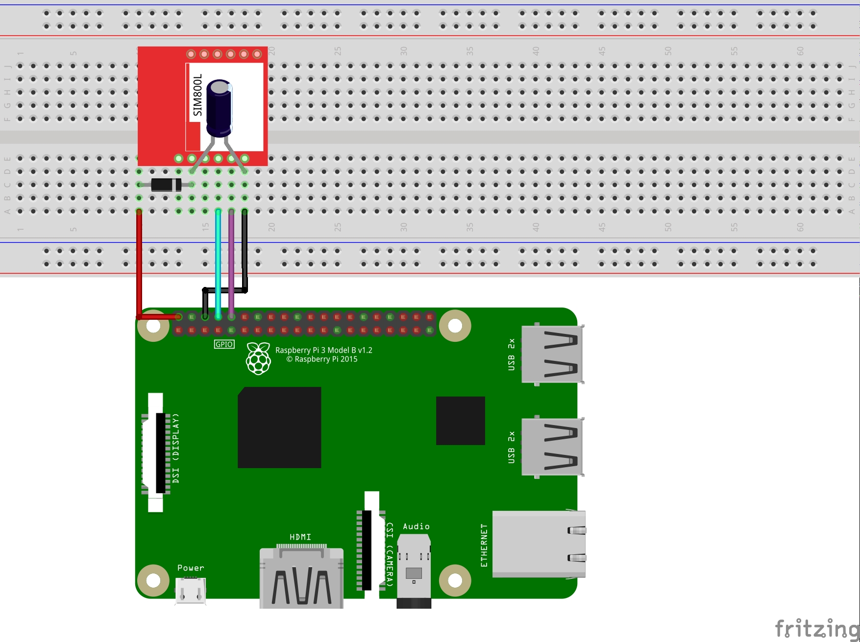 Montage avec un SIM800L et un Raspberry.