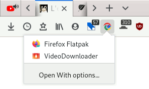 Capture d'écran montrant le bouton Open With sur la barre d'outils de Firefox