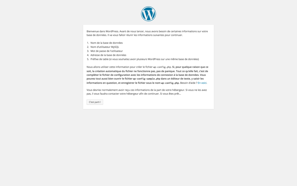 Page de démarrage de wordpress