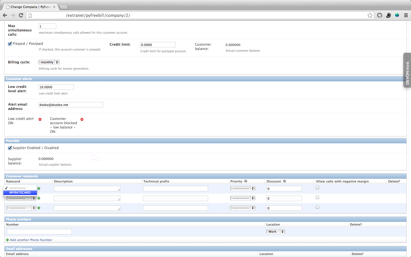 Ratecard customer affectation - PyFreeBilling