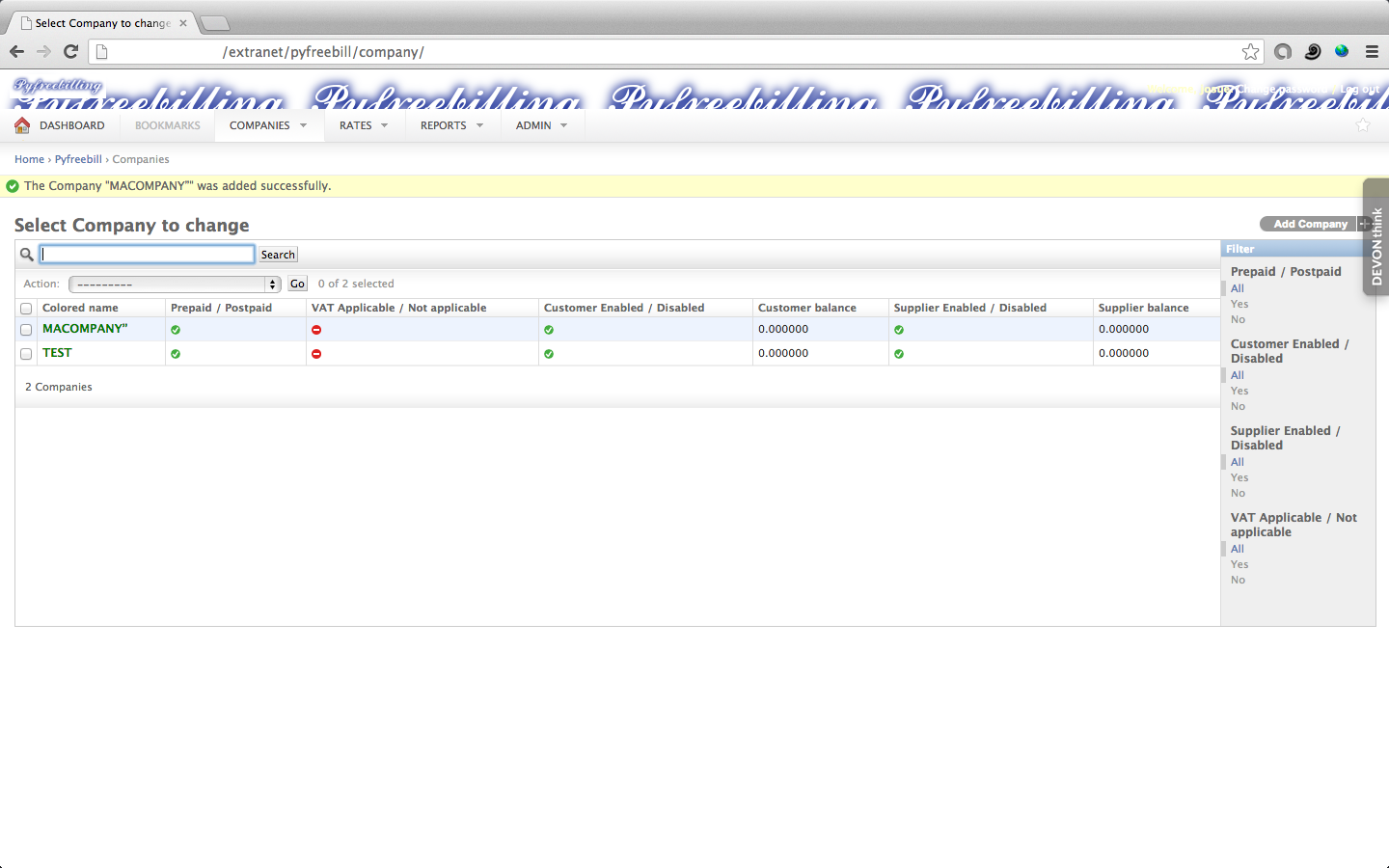 Customers general view - PyFreeBilling