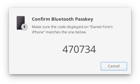 Bluetooth pairing agent passkey dialog