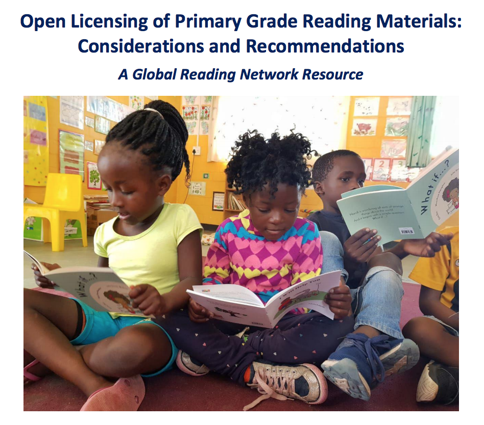 Cover of "Open Licensing of Primary Grade Reading Materials: Considerations and Recommendations" document