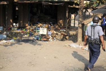 A destroyed shop owned by a Muslim in Sitkwin. Photo by Thet Htoo, Copyright@ Demotix (3/29/2013)