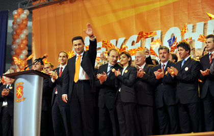 VMRO-DPMNE publicity photo from 2006, part of their "Orange" phase, emulating the Ukrainian "Color Revolution. 