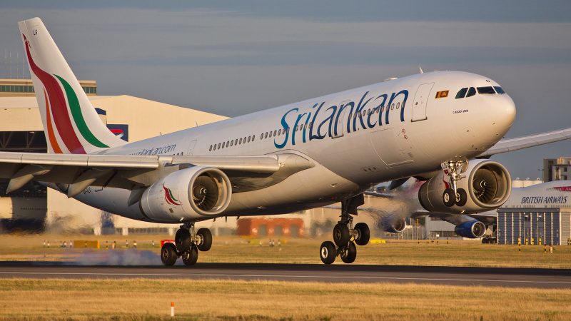 SriLankan Airlines - Airbus A330-243, 4R-ALG touches the runway at London Heathrow. Image from Flickr by Michael Garnett. CC BY-NC 2.0