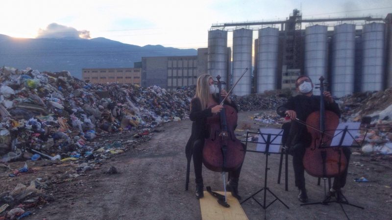 Classical music concert at the illegal dump in Tetovo, Macedonia. Photo byNgadhnjim Mehmeti, EcoGuerilla.mk , used with permission.
