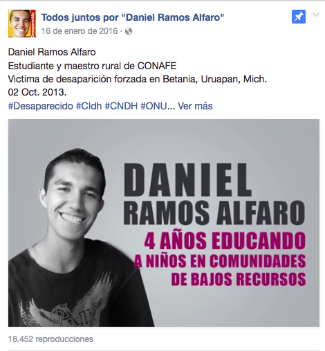 Captura de pantalla de la página de Facebook "Todos juntos por Daniel Ramos Alfaro".