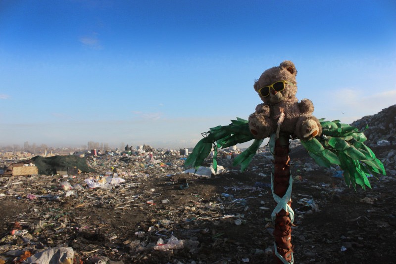 A teddy bear at the dump. In tact items are often washed and resold on Bishkek's markets. Photo by Azamat Imanaliev. Used with permission.