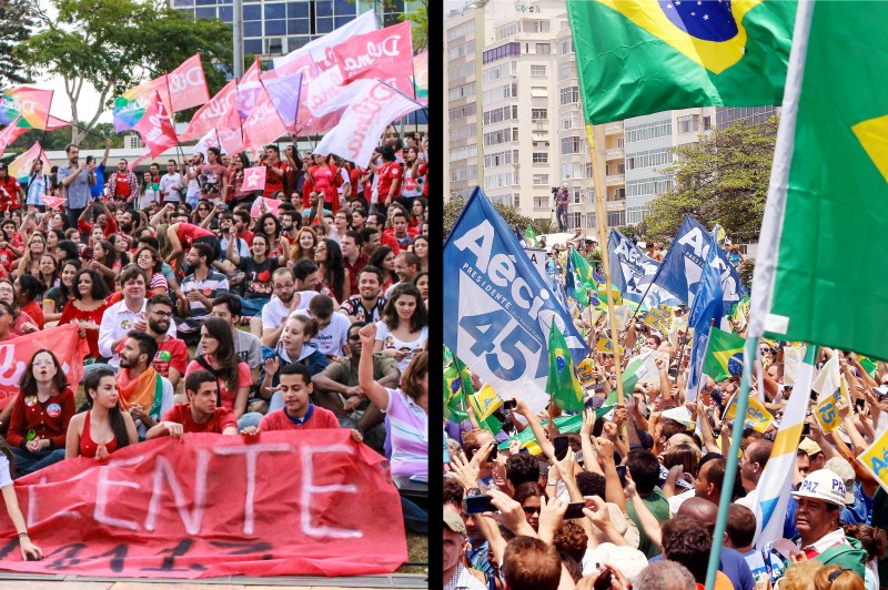 On one side, fear of communism. On the other, fear of fascism. Will the two groups ever make peace? Image by flickr users Ninja Mídia and Aécio Neves. CC BY 2.0
