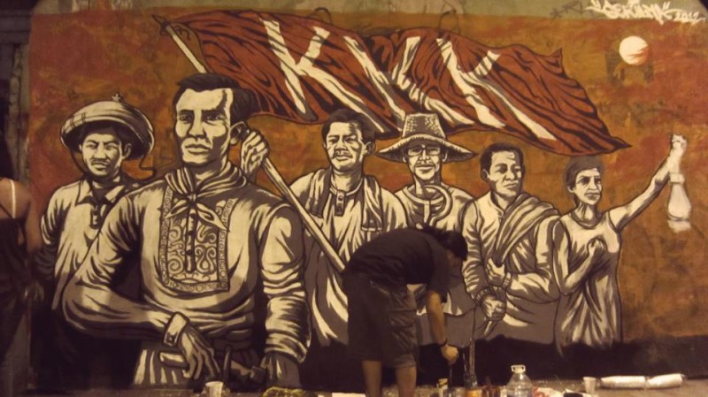 The wall is transformed into a mural depicting the heroes of the Philippine revolution. KKK is a revolutionary group which fought for the country's independence against Spanish colonists in 1896. Image from the Facebook page of Ang Gerilya