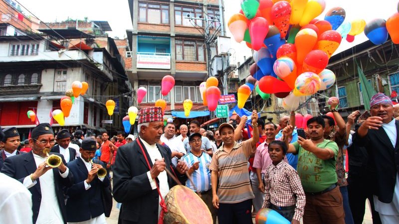 Nepalese people attend a celebration program to mark the beginning of constitution in the country. Image by Sunil Sharma. Copyright Demotix (21/9/2015)