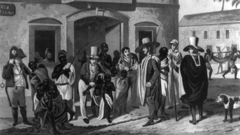 A slave market in Rio, c. 1824. Credit: Edward Francis Finden/Wikimedia Commons