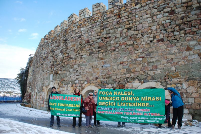 Supporters from Turkey standing in front of a World Heritage site in Izmir to show their solidarity with the Global Day of Protest. (Photo: 350.org Turkey)