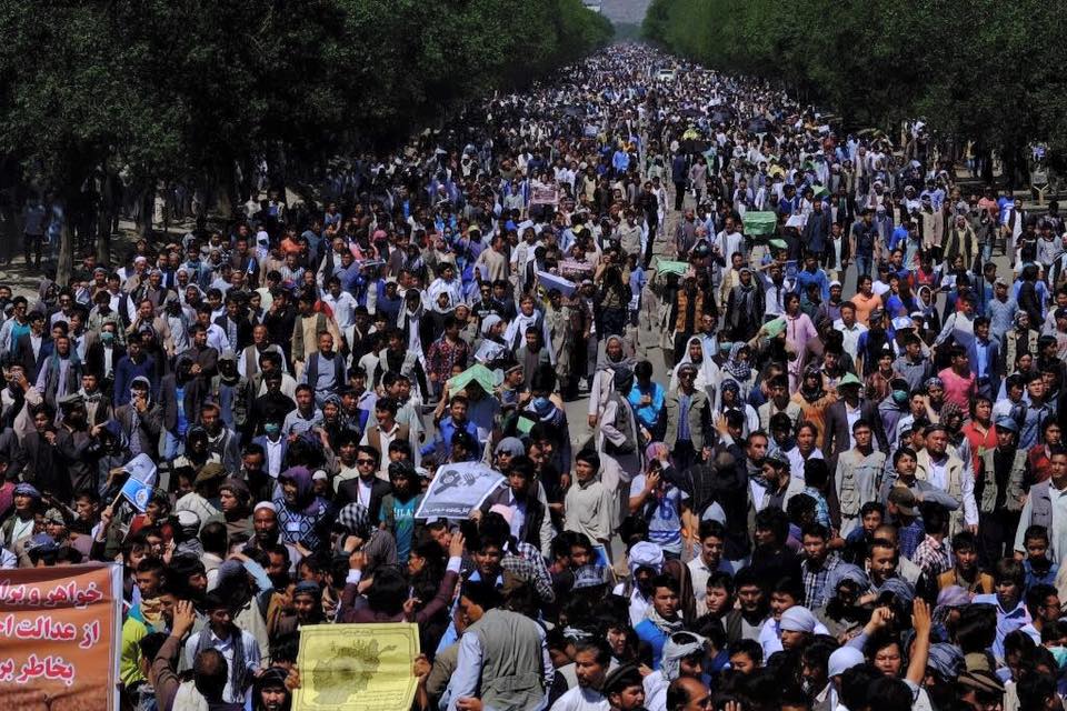 Afghan Hazaras massive demonstration in Kabul on May 16, 2016 protesting TUTAP's route change. Shared by the Republic of Silence via its official Facebook page