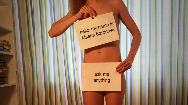 Masha Baronova invites questions. (Text translated into English by Kevin Rothrock). Photo: Facebook.