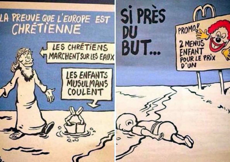 Charlie Hebdo's latest cartoons of Syrian toddler Aylan Kurdi, widely circulated on social media
