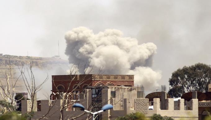 Buildings targeted in Saudi-led air strikes on Yemen. Photograph shared on Twitter by Sana'a-based blogger @Omeisy 