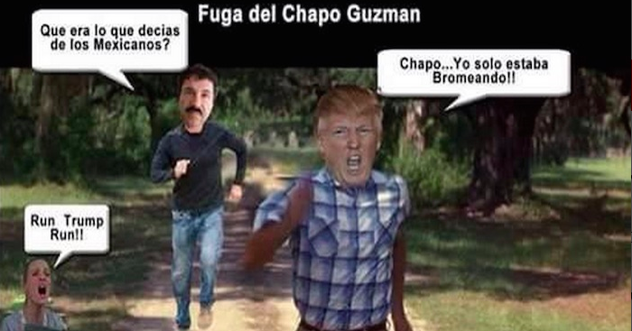 Uno de los memes creados por usuarios sobre la fuga del Chapo Guzmán y Donald Trump.
