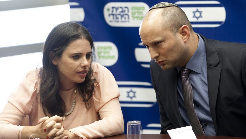 Knesset Member Ayelet Shaked with her party leader, Naftali Bennet, chairman of HaBayit HaYehudi, Jewish Home party. (Source: Jews For Justice For Palestinians)