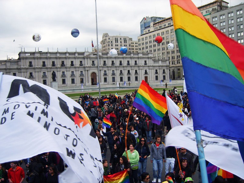 LGBT parade in front of La Moneda, Santiago de Chile in 2009. In 2015 Chile became the seventh South American country to recognise same-sex unions. PHOTO: By CiudadanoGay (Picasa) [CC BY 3.0) via Wikimedia Commons