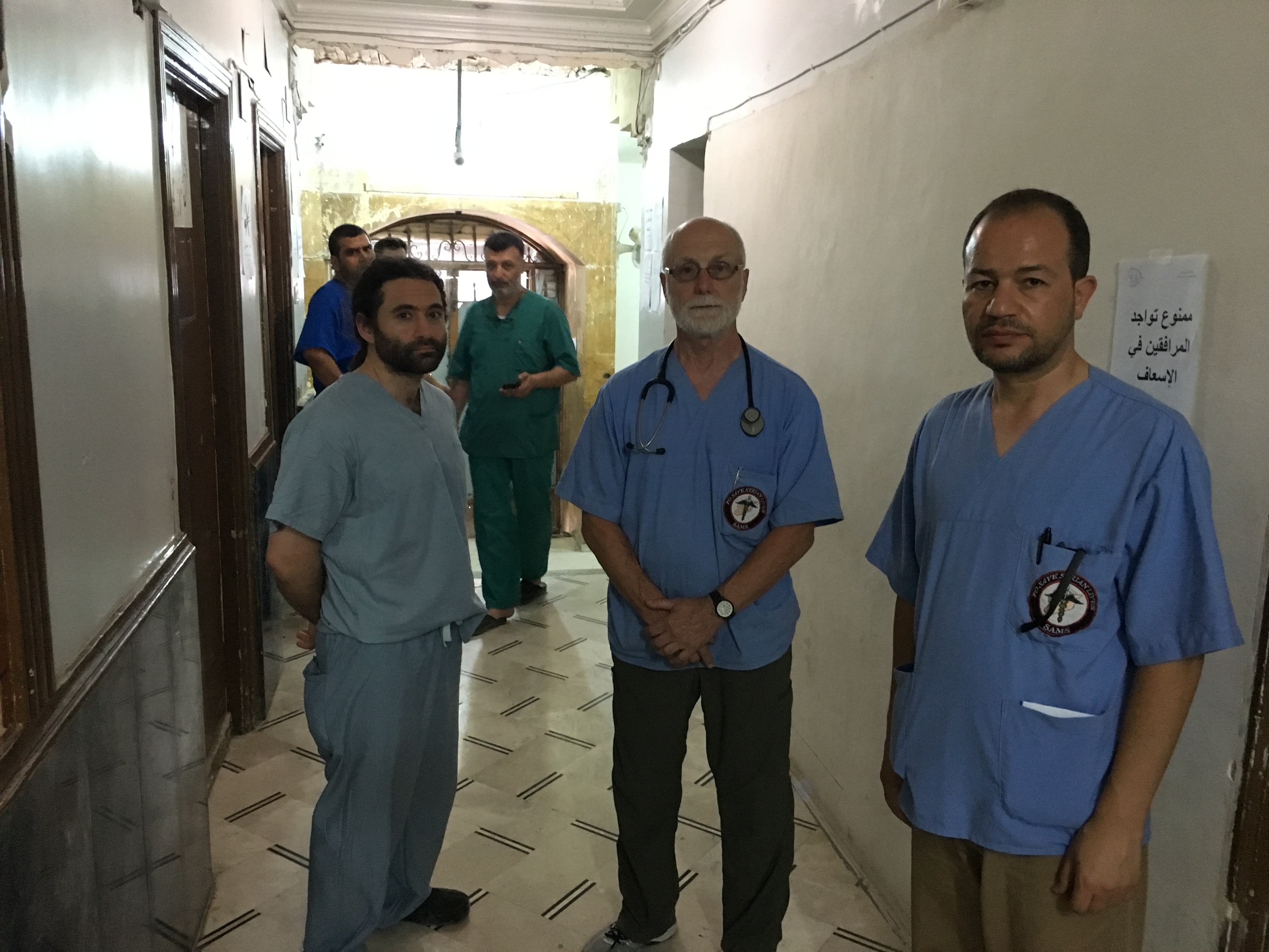 Dr Zaher Sahloul (Right) with two fellow colleagues from Chicago in Aleppo, end of June 2016. Photo used with permission.