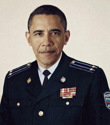 President Obama dressed in an FSB (Federal Security Bureau) uniform. Anonymous image found online.