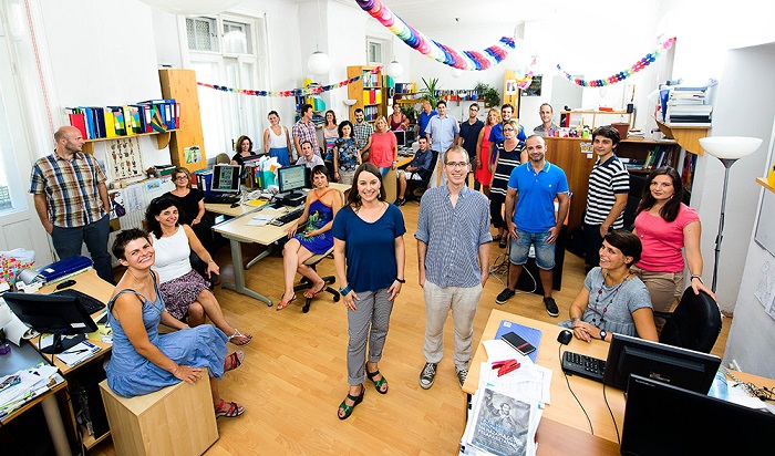 Staff of Hungarian Helsinki Committee in their office in Budapest.