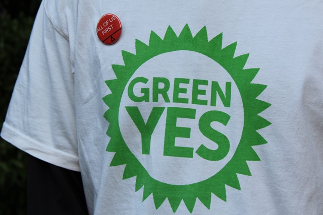 Green Yes supporter in Edinburgh (Photo: Anna Chworow)