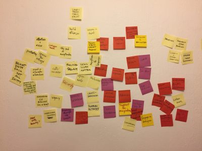What planning session is complete without a cloud of sticky notes on a wall?
