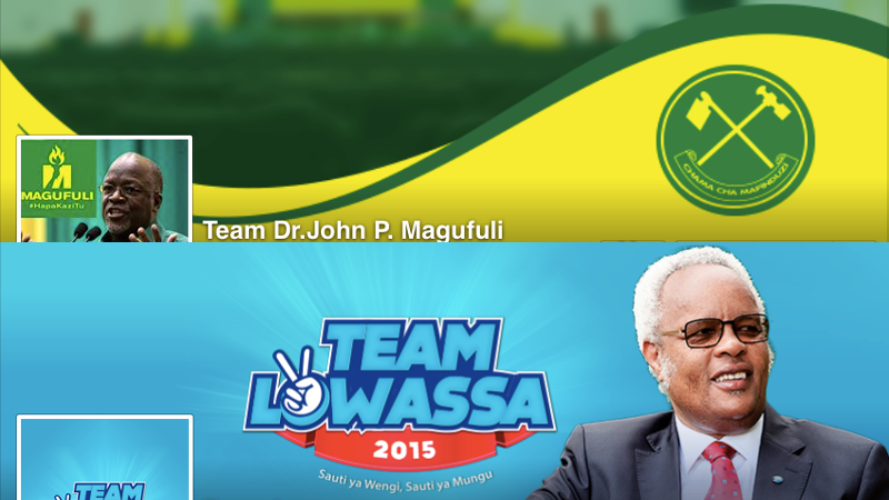 Photos pour la campagne des deux principaux candidats pour l'élection principale M. Edward Lowassa et M. John Magufuli extraites de leurs pages Facebook
