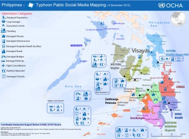 A map from OCHA's report on the typhoon in the Phillipines (2012) based entirely on data collected from social media 