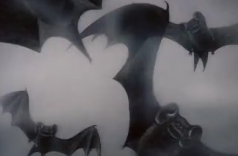 Bats! Screenshot from YouTube clip of 'Hedgehog in the Fog', uploaded by the user Russian Animation. 