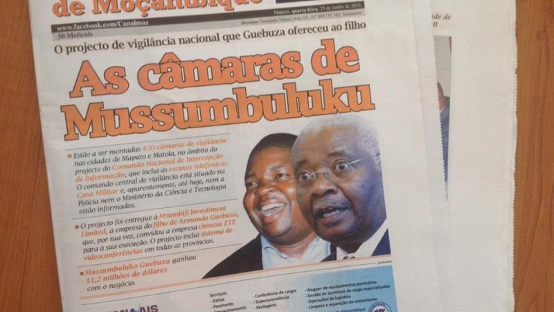 Primeira página do jornal Canal de Moçambique. Foto: Dércio Tsandzana