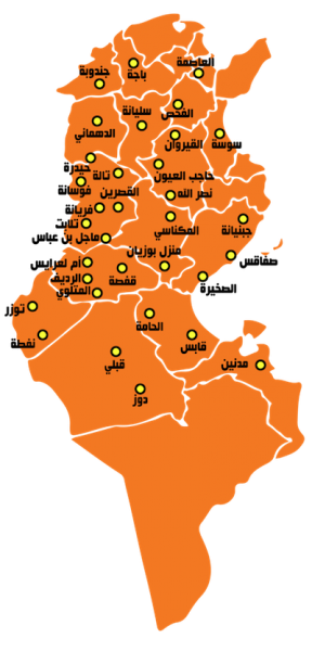 Protests spread to 16 different provinces across Tunisia. Map by Nawaat.org