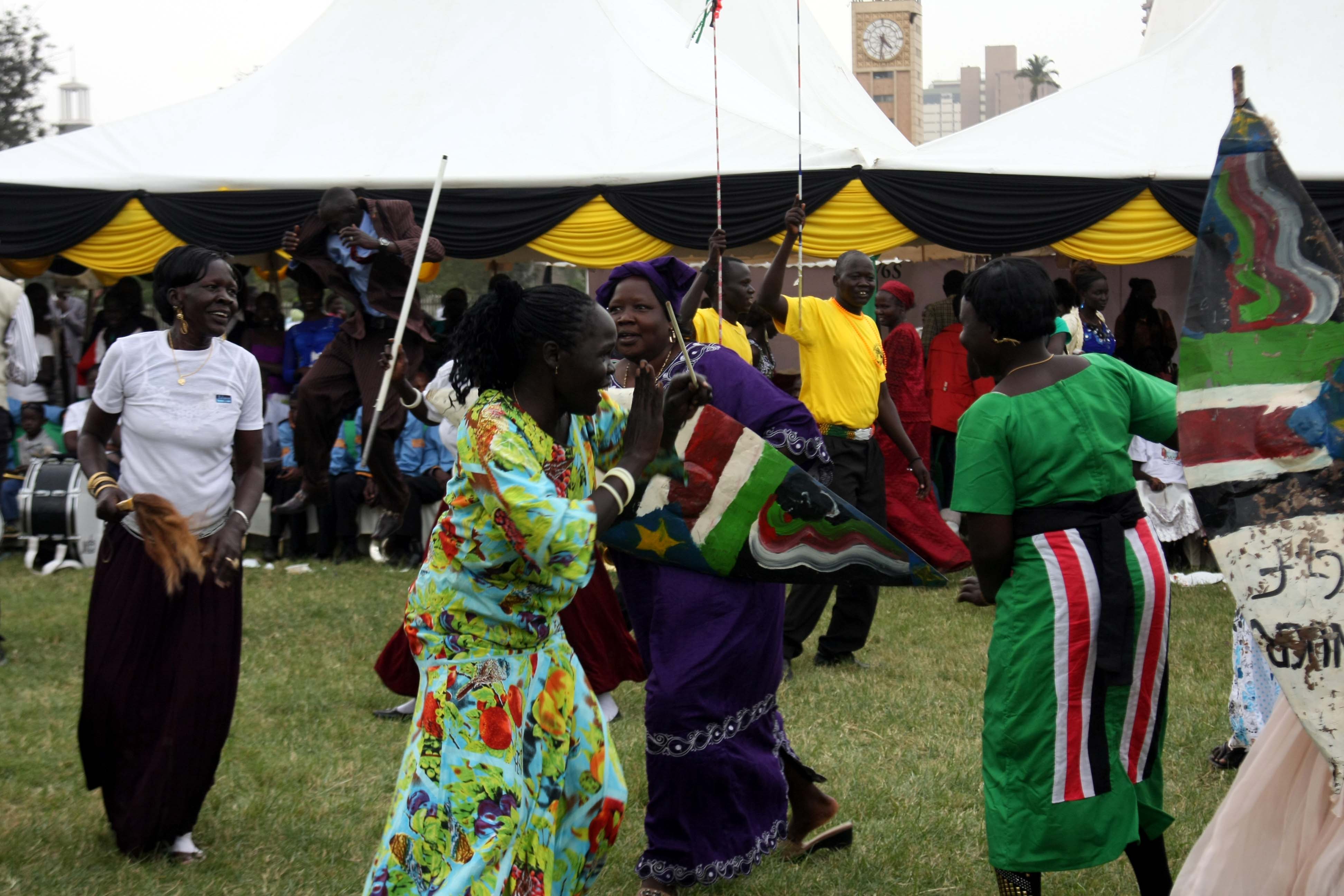 South Sudanese women dancing to celebrate their country's first independence anniversary on July 9, 2012. Copyright © Demotix. 