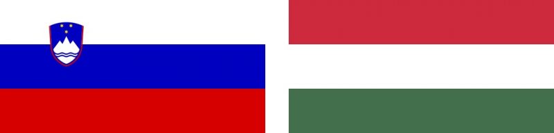 Juxtaposed national flags of Slovenia and Hungary.