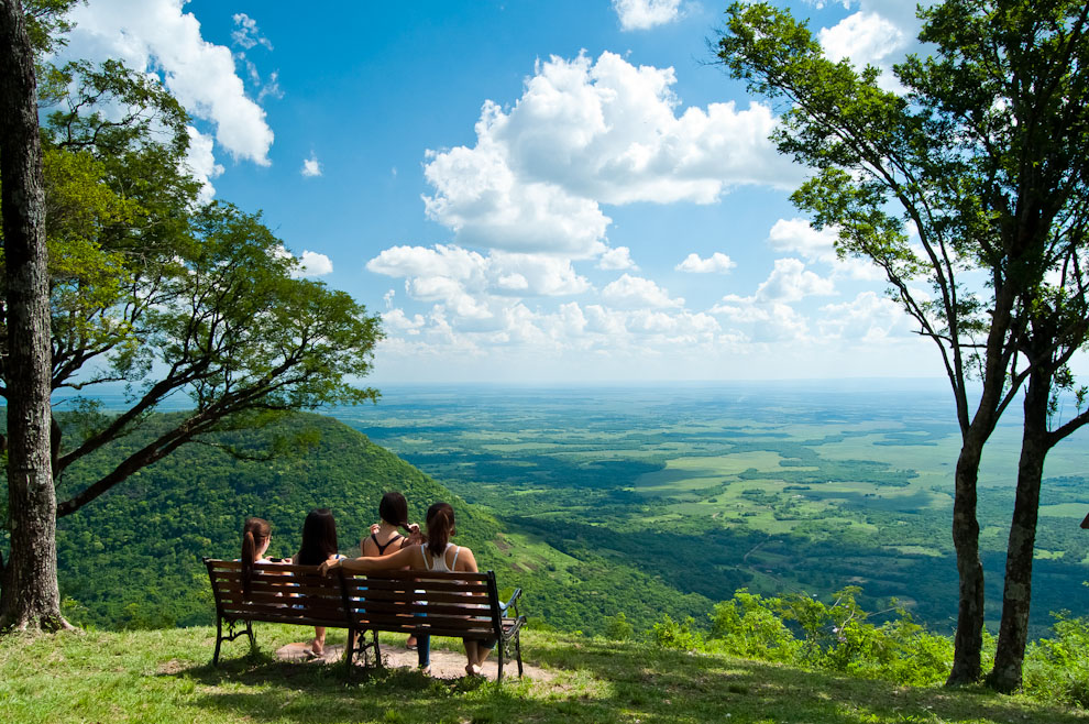 Four friends enjoy the view from the top of Cerro Akatí in the Guairá department in Paraguay. Photo by Elton Núñez
