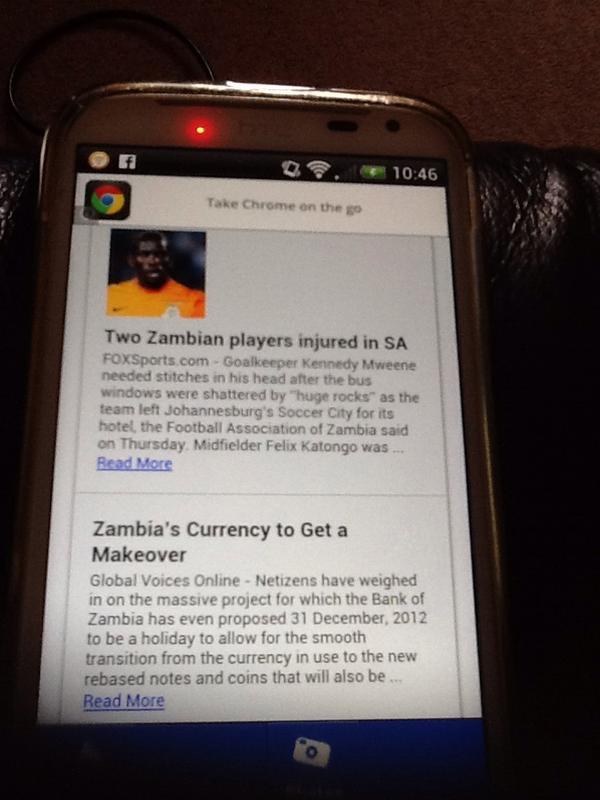 Screenshot of Zambia News Daily on a smartphone