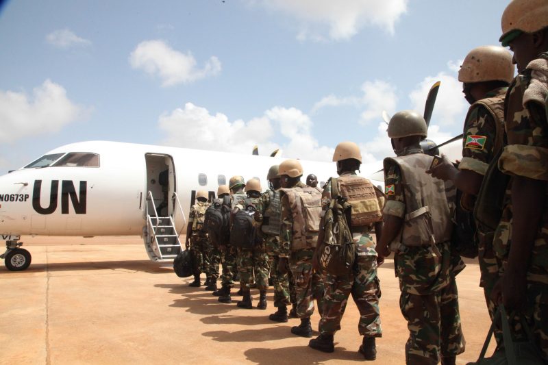Burundian troops board AMISOM plane. 28 June 2016. By AMISOM Photo / Ramadan Mohamed.