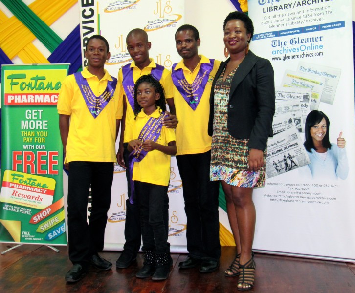 Latoya West-Blackwood with 2015 winners of the Jamaica Library Service National Reading Competition. Photo by the author, used with permission. 