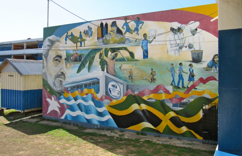 A mural of Fidel Castro at Jose Marti Technical High School in Twickenham Park, St. Catherine, Jamaica. The school was built by the Cubans in 1977. Photo by Emma Lewis, used with permission. 