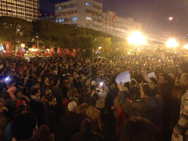 Anti-terror protests in Habib Bourgabia Street in the capital Tunis. Photograph shared by  @noussa_tunisie  on Twitter 
