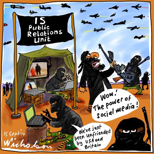 http://nicholsoncartoons.com.au/is-isil-iraq-sunni-extremist-caliphate-social-media-public-relations-atrocities-media-cartoon-2014-09-15.html