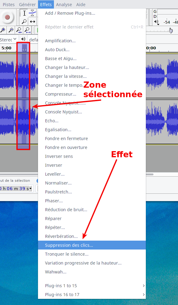 Audacity, supression des clics Suppression des clics