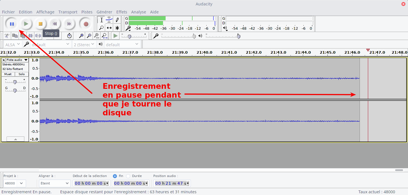enregistrement en pause